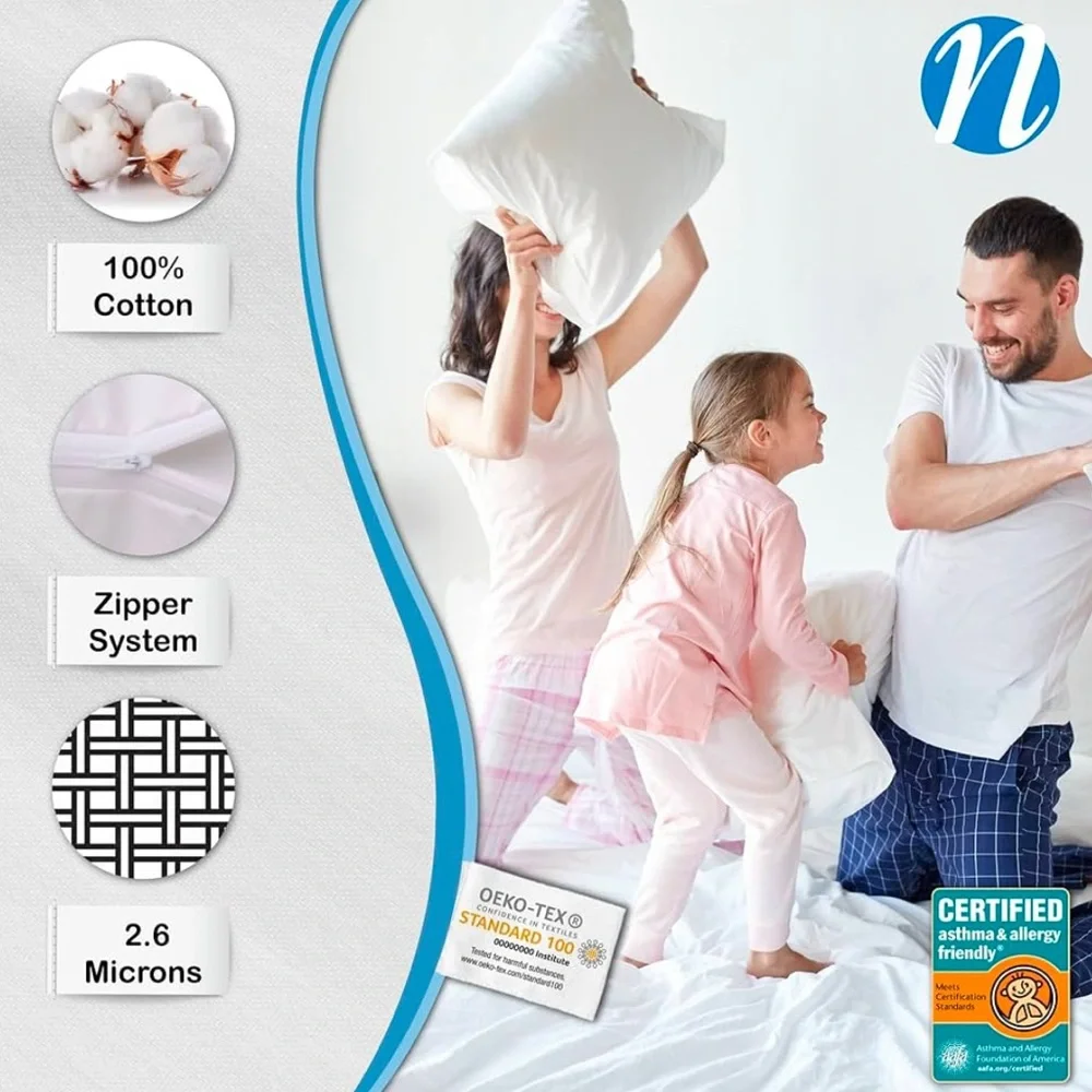 NEW 1pk All-Cotton Queen Pillow Cover BugShield Zipper Allergy Protective White
